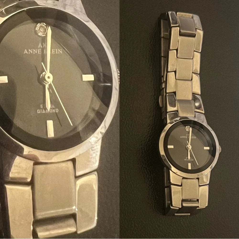 Vintage Anne Klein Genuine Diamond Stainless Steel Water Resistant Watch EUC